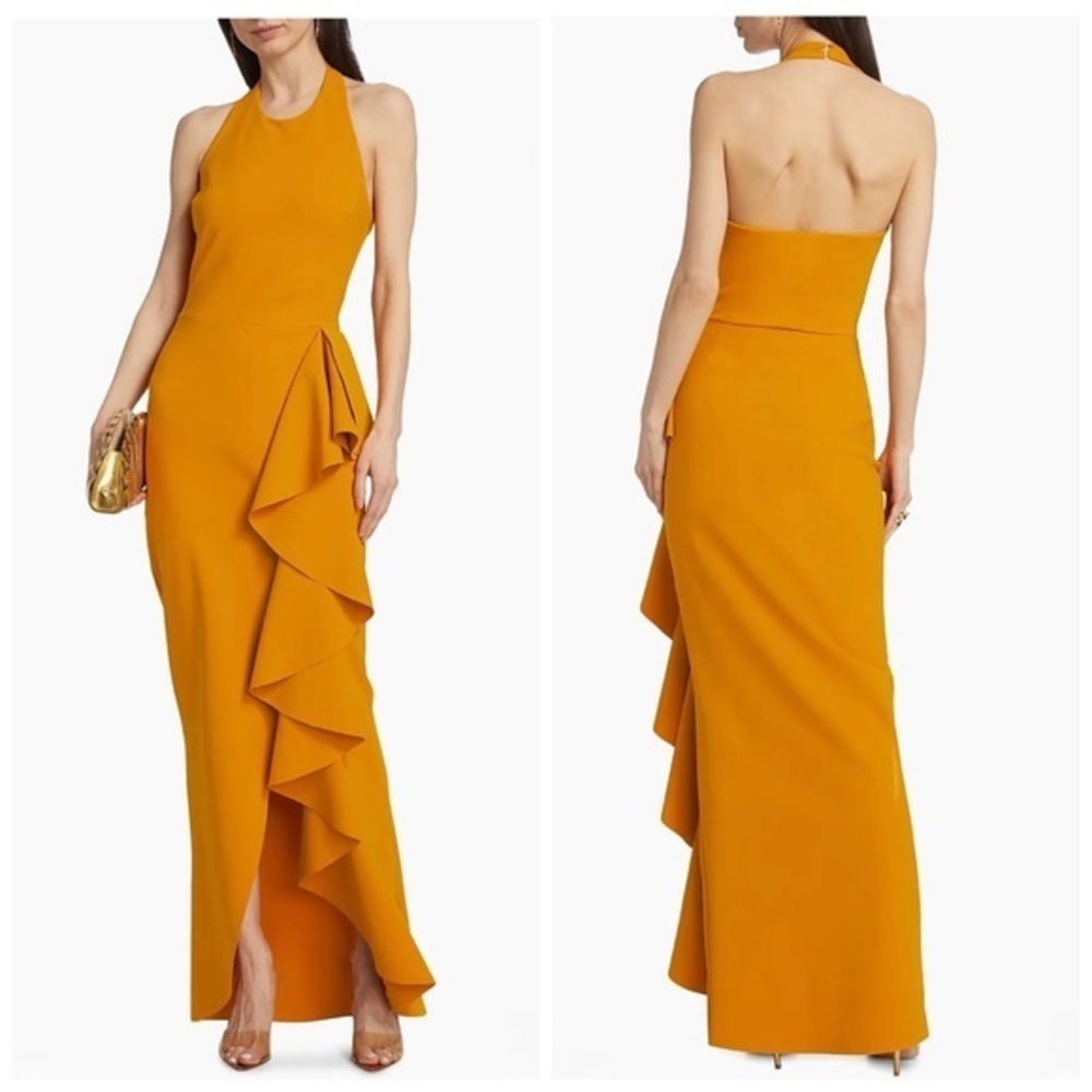 Chiara Boni La Petite Robe Thomas Ruffled Halter Gown Size 8 $1090